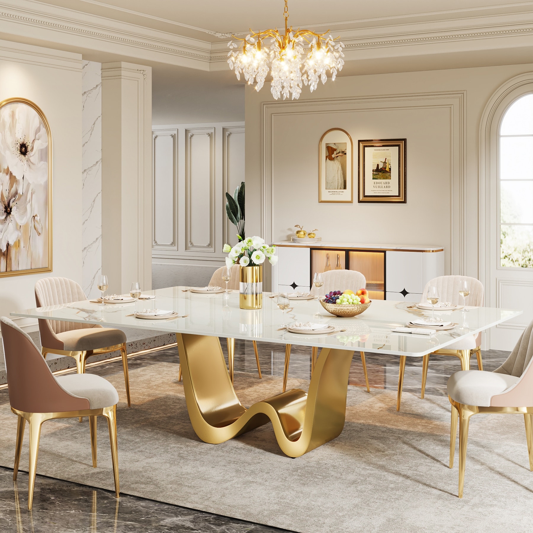 78.74-inch Large Rectangular Sintered Stone Dining Table for 6-8