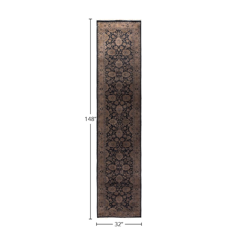 Fine Vibrance, One-of-a-Kind Hand-Knotted Runner Rug - Black, 2' 8" x 12' 4" - 2' 8" x 12' 4"