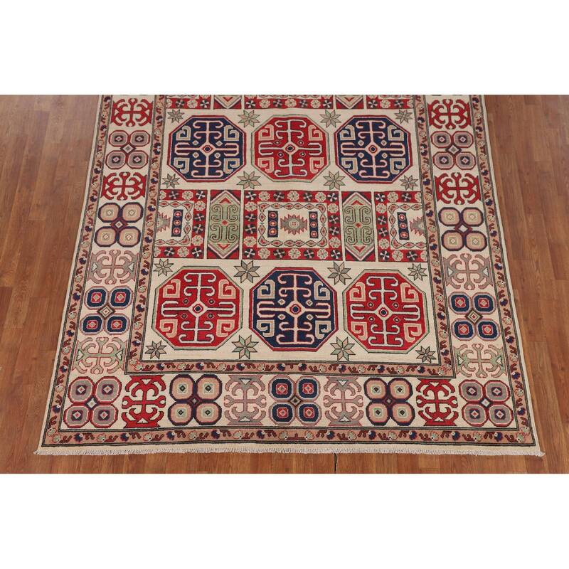 Geometric Kazak Oriental Area Rug Handmade Dining Room Wool Carpet - 6'6" x 10'0"