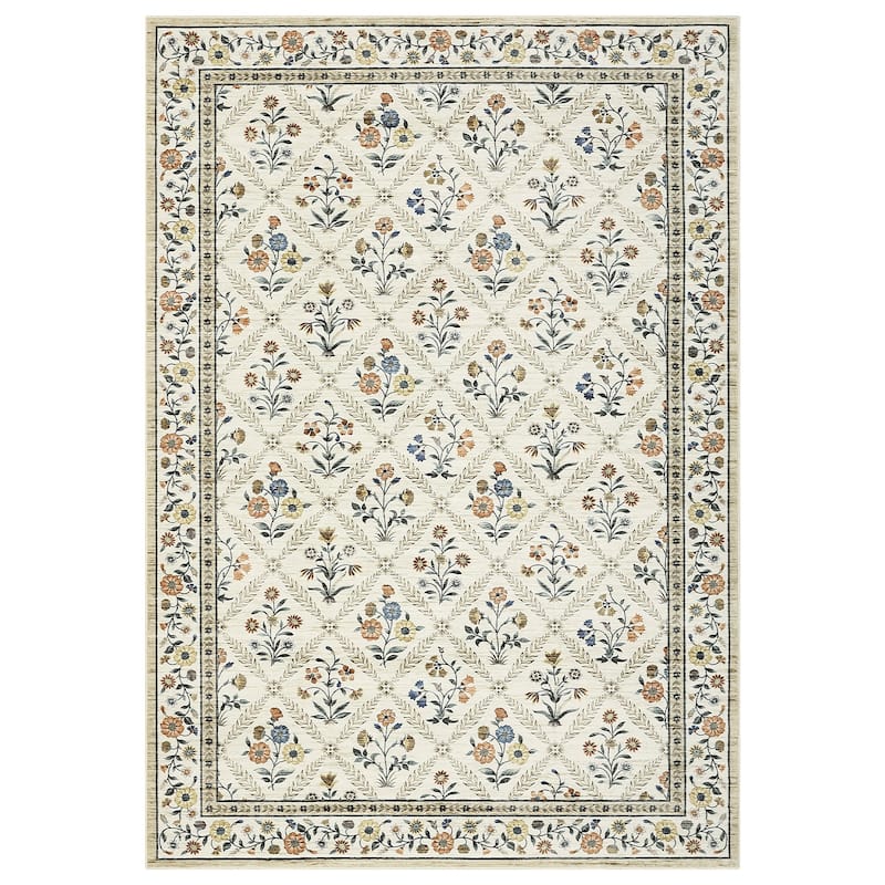 Floral Area Rugs for Living Room Bedroom Soft Farmhouse Washable Rug Non-Slip Low Pile Accent Carpet