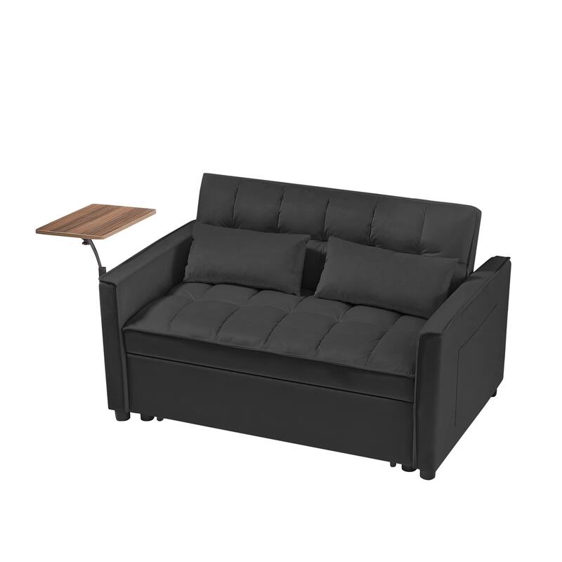 3-in-1 Convertible Sleeper Sofa Bed, Loveseat with Side Pockets, Small Lounge Sofa with Adjsutable Backrest and Lumbar Pillow