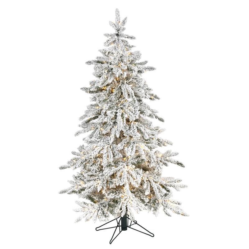 5' Flocked Grand Northern Rocky Fir Artificial Christmas Tree with 650 Warm Micro LED Lights