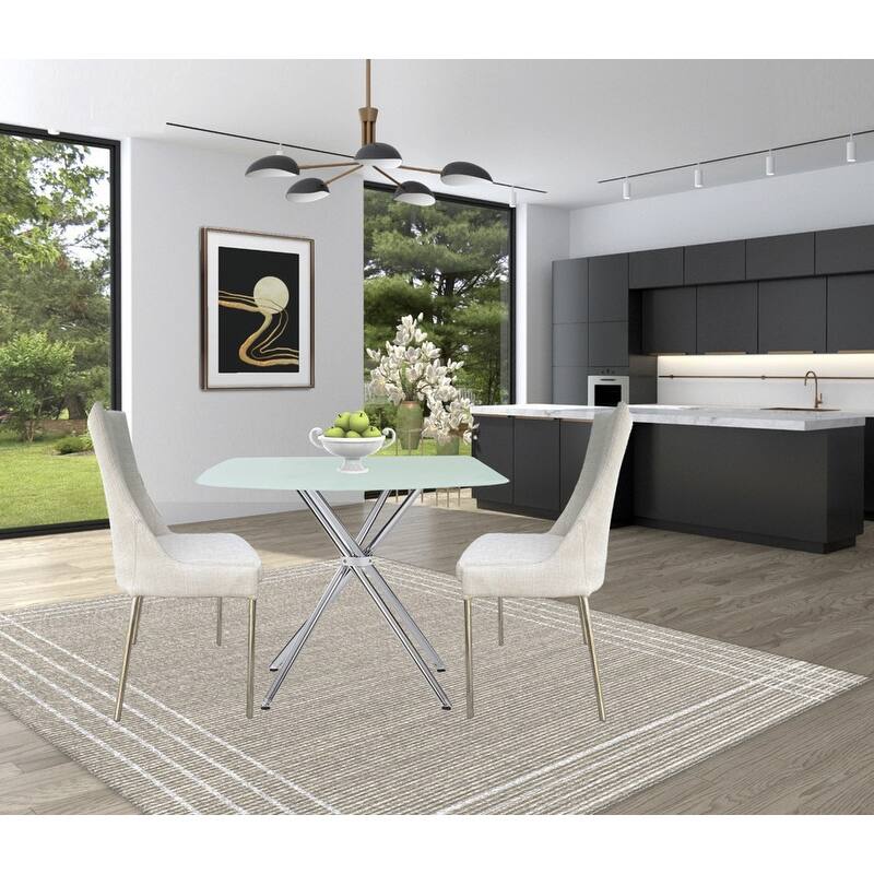 Frosted Tempered Glass Square Dining Table with Chrome Legs