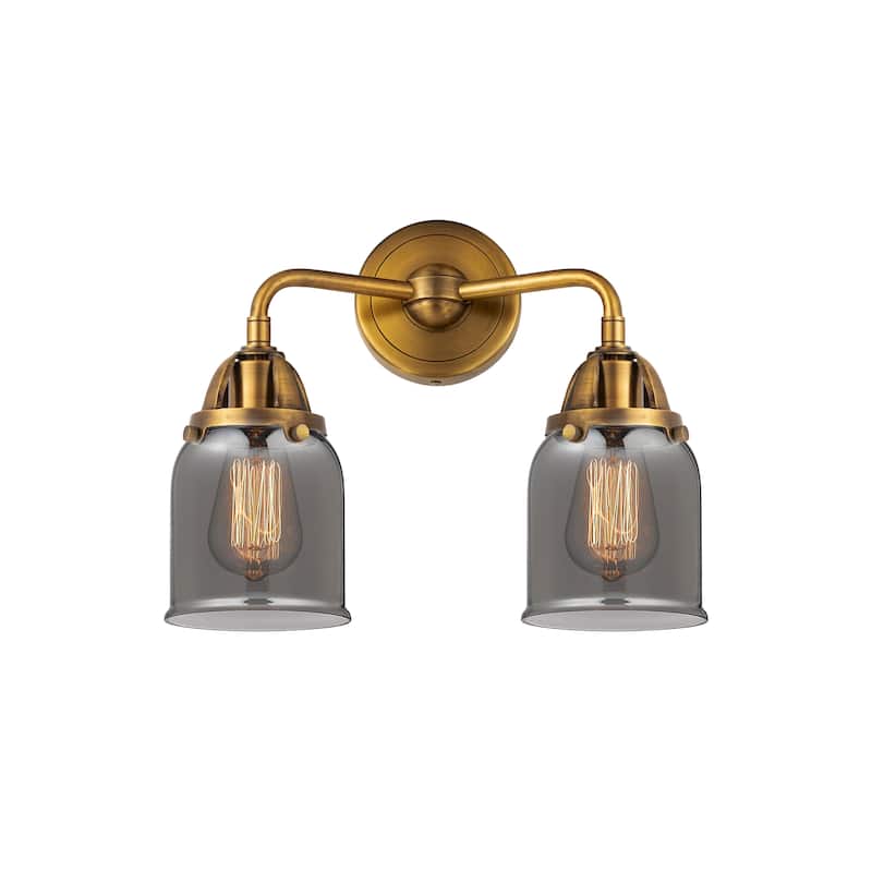 Innovations Lighting Nouveau 2 Bell - 2 Light 13" Bath Vanity Light - Brushed Brass/Light Smoke