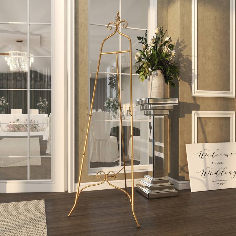 Metal Scroll Adjustable 3 Tier Display Easel with Chain Support and Swirl Finial - Black or Gold - Roche River Decor