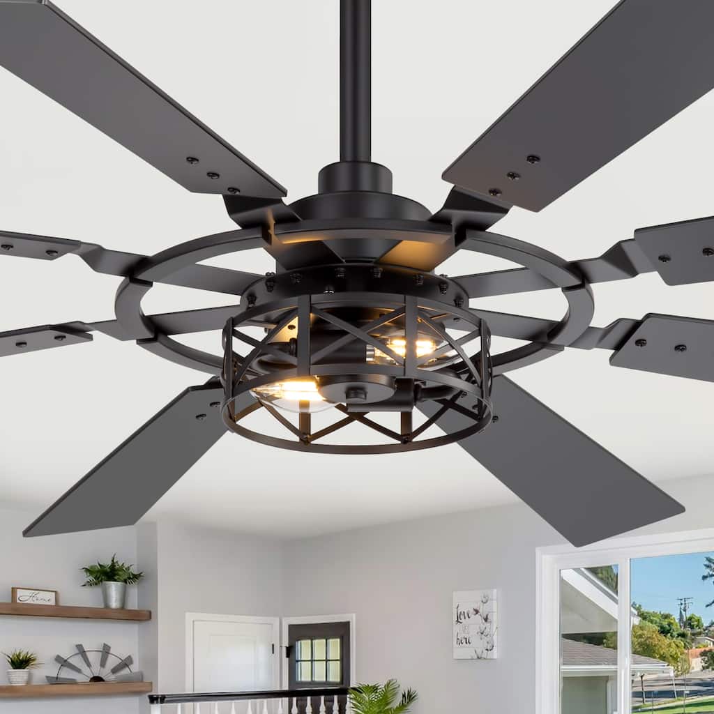 52" Reversible 8-Blade Caged Ceiling Fan with Light and Remote
