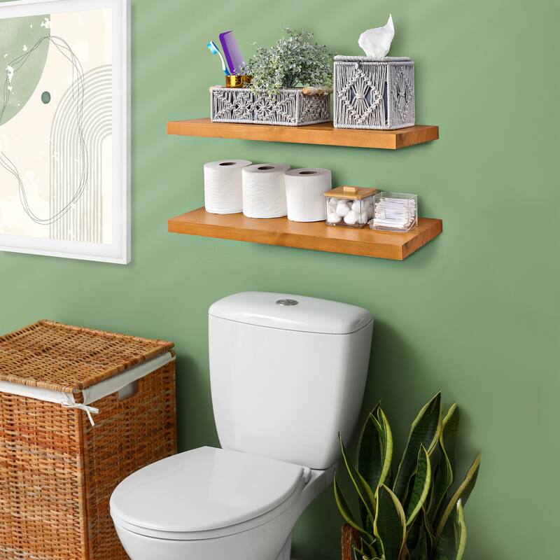 Solid Wood Floating Shelves for Wall, Set of 2 Wooden Wall-Mounted Shelves - 9” L X 24" W X 1.2” H