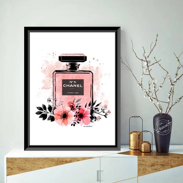Fashion Floral Glam Perfume Bottle - Framed Print - Multi-Color ...