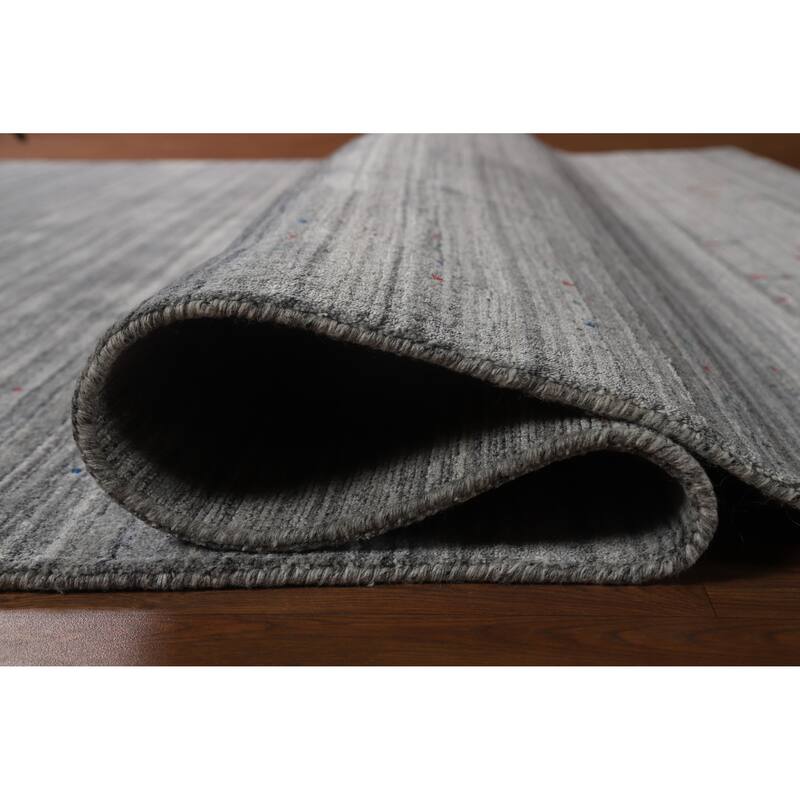 Hand Knotted Oriental 100% Wool Carpet Tribal Stripe Greys & Charcoal Gabbeh Area Rug - 9' 10'' X 8' 1''