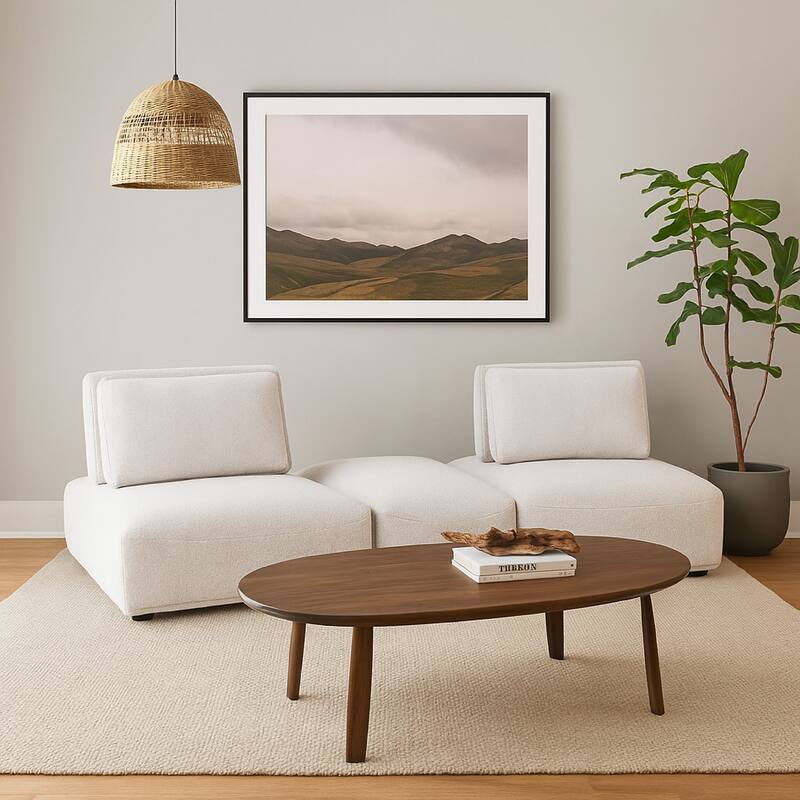Stavan Modular Curved 2 Seat Sofa Set, White Boucle, Adjustable Backs