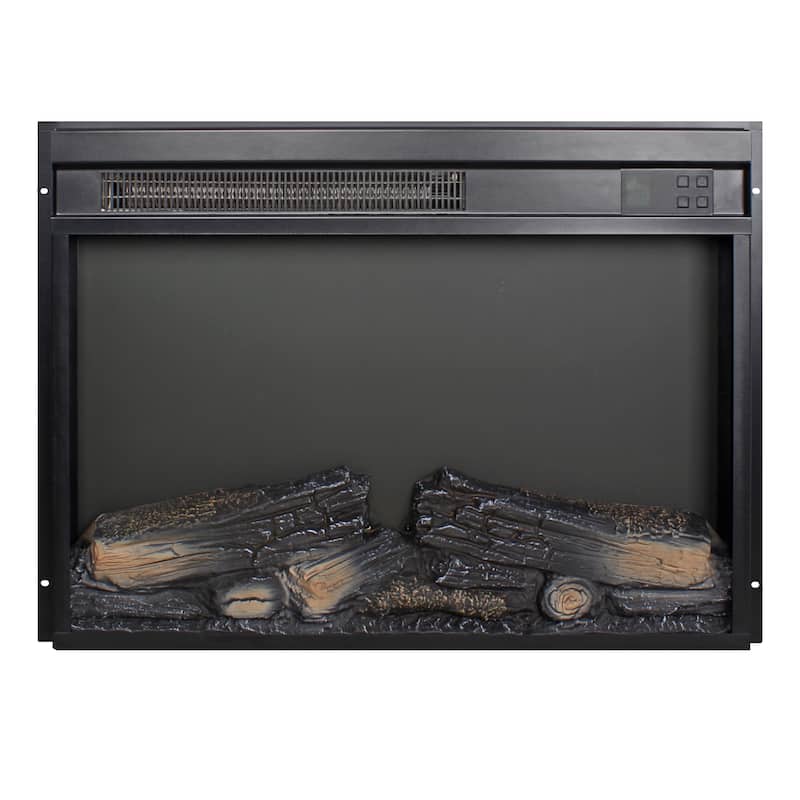 23 inch electric fireplace insert, ultra thin heater with log set & realistic flame, remote control with timer