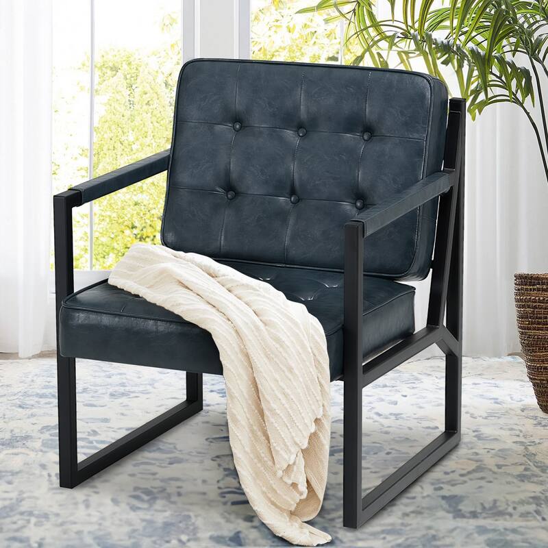 Leather Accent Chair, Accent Arm Chair Comfy Armchair with Metal Legs - Set of 1