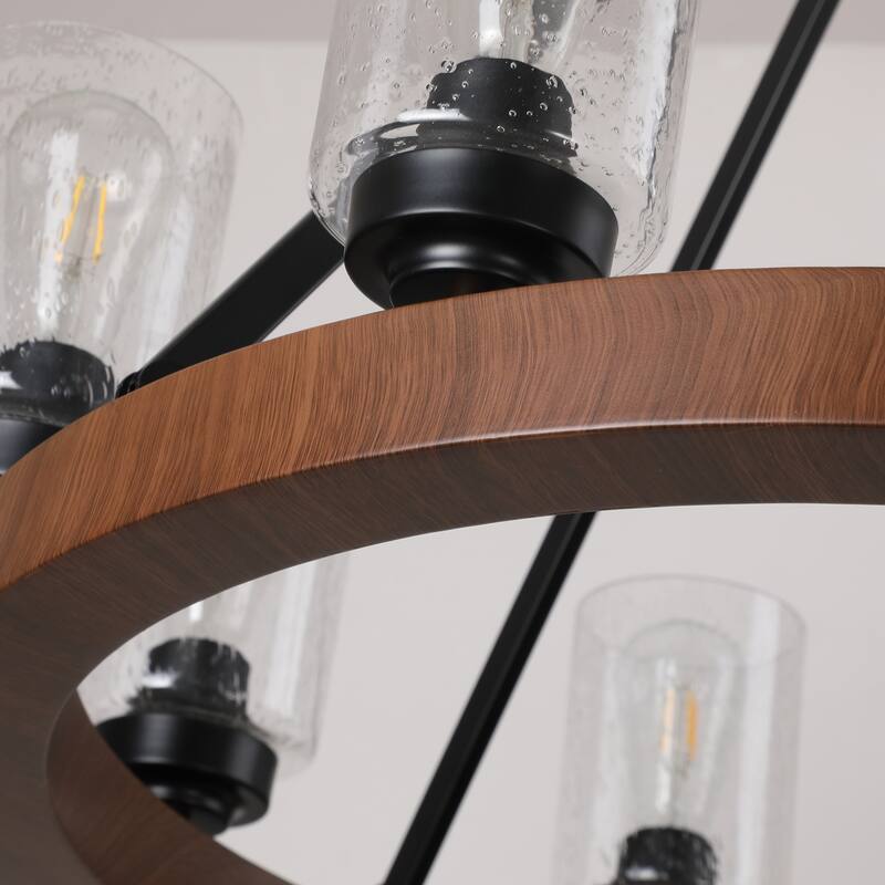 25.2-Inch Modern Farmhouse Chandelier for Dining Room, Black Rustic 6-Light Fixture with Clear Glass Shades