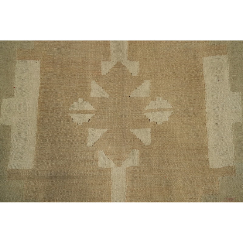 Hand Woven Oriental 100% Wool Carpet Southwestern Tribal Beige & Ivories Kilim Area Rug - 8' 2'' X 4' 8''