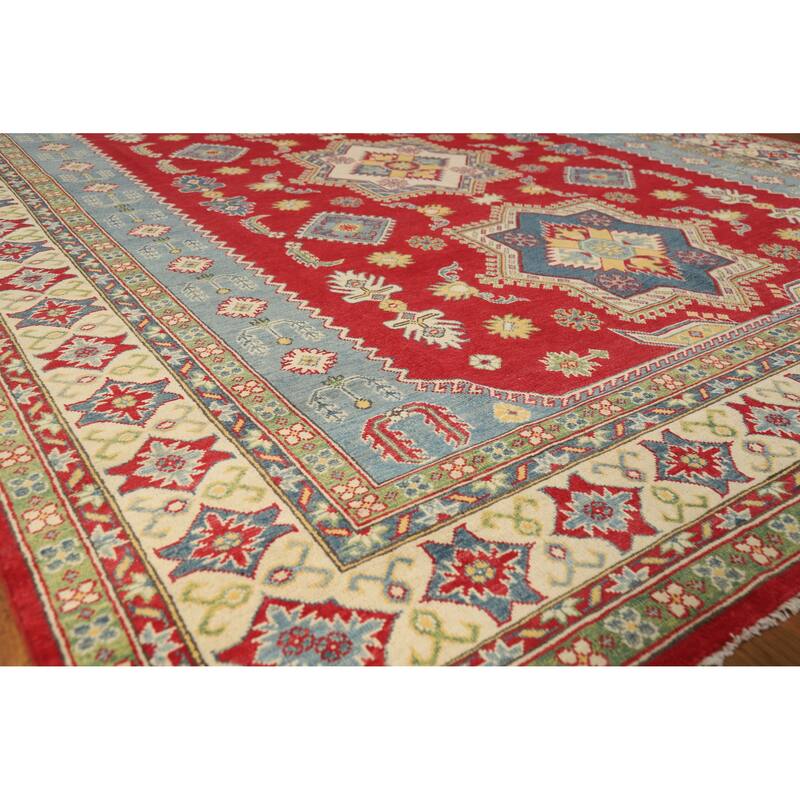 Hand Knotted Oriental 100% Wool Carpet Traditional Geometric Red Kazak Area Rug - 10' 2'' X 8' 0''