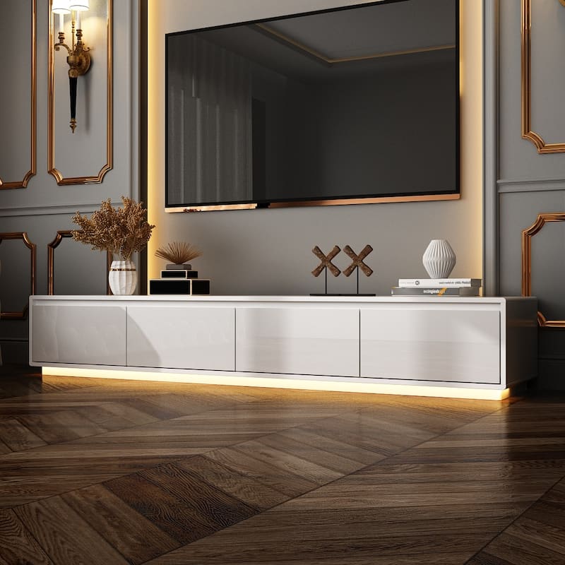 Luminous Elegance High Gloss Entertainment Center with LED Ambiance