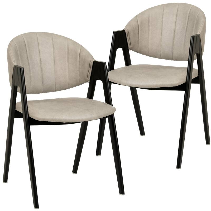 Savor Mid-Century Modern Upholstered Dining Chair with Curved Back and Iron Base for Home & Kitchen Set of 2 - Taupe