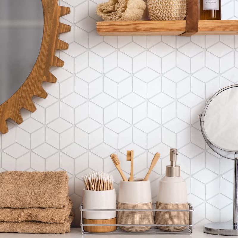 Merola Tile Hudson Rhombus Matte White 10-1/4" x 11-3/4" Porcelain Mosaic Floor and Wall Tile - White - Case (10 Tiles)