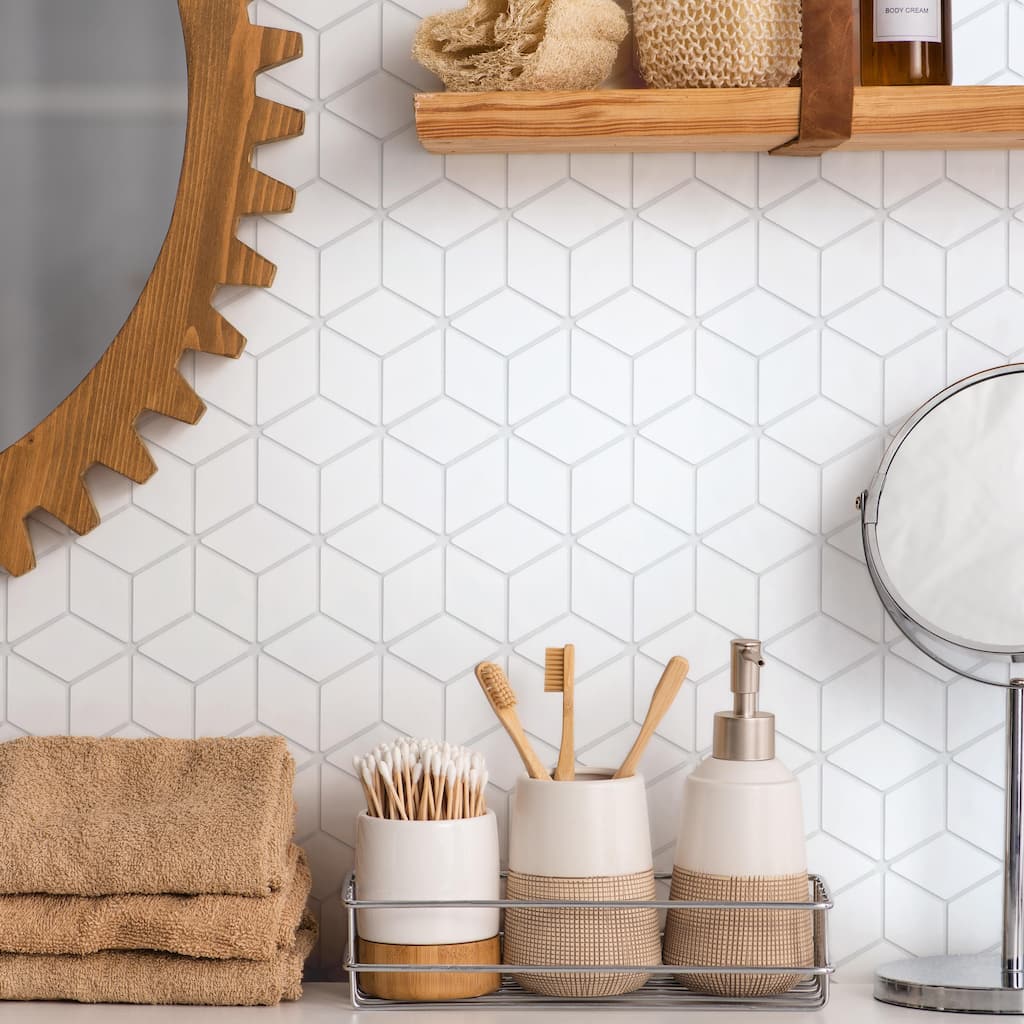 Merola Tile Hudson Rhombus Matte White 10-1/4" x 11-3/4" Porcelain Mosaic Floor and Wall Tile