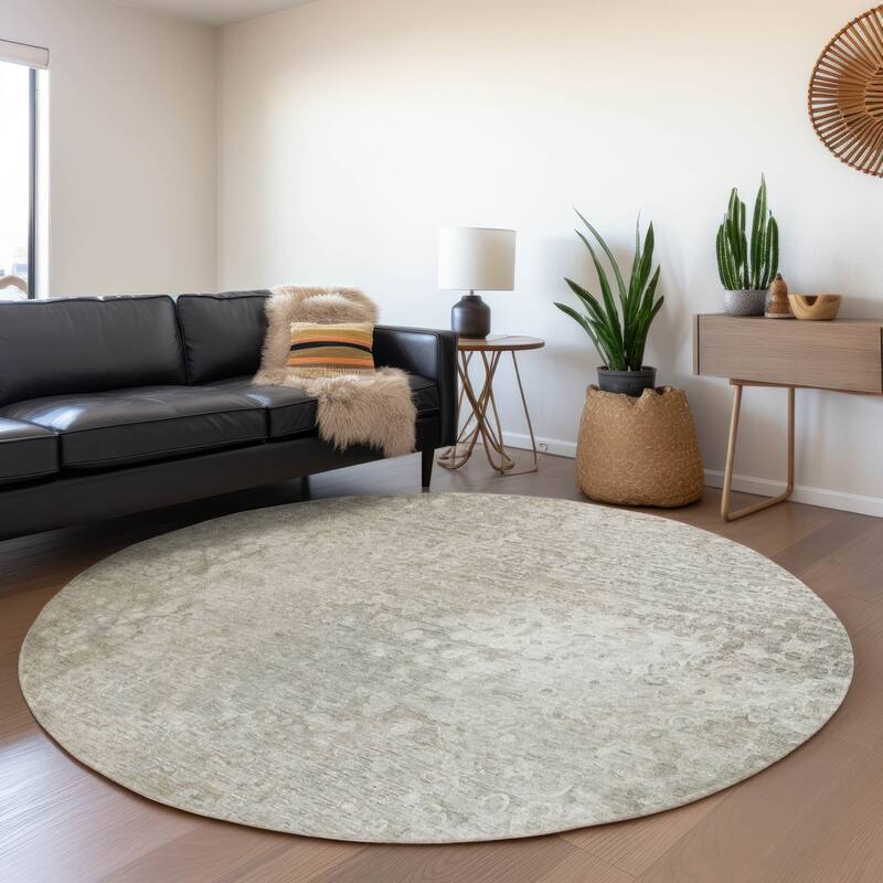 Machine Washable Indoor/ Outdoor Abstract Solid Chantille Rug - Beige - 8' x 8'