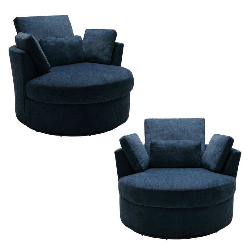 Set of 2 Upholstered Swivel Accent Barrel Chairs with Toss Pillows