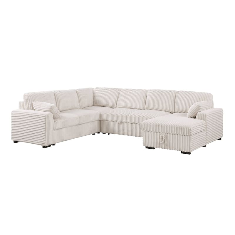 Modern Corduroy Sectional With Storage Chaise Lounge