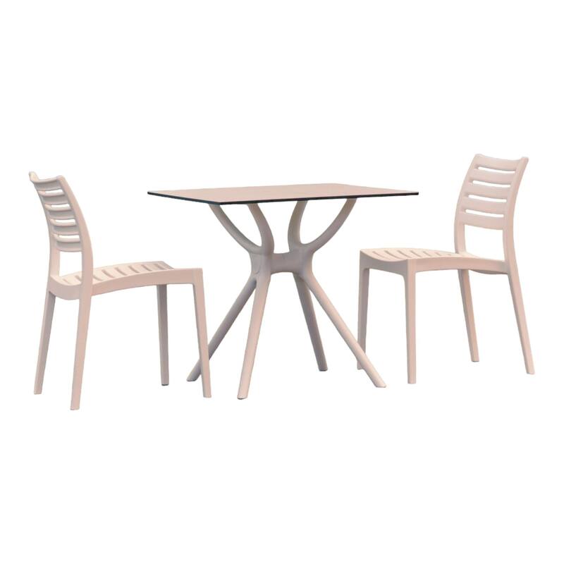 3-Piece White Square Outdoor Patio Dining Set 33"