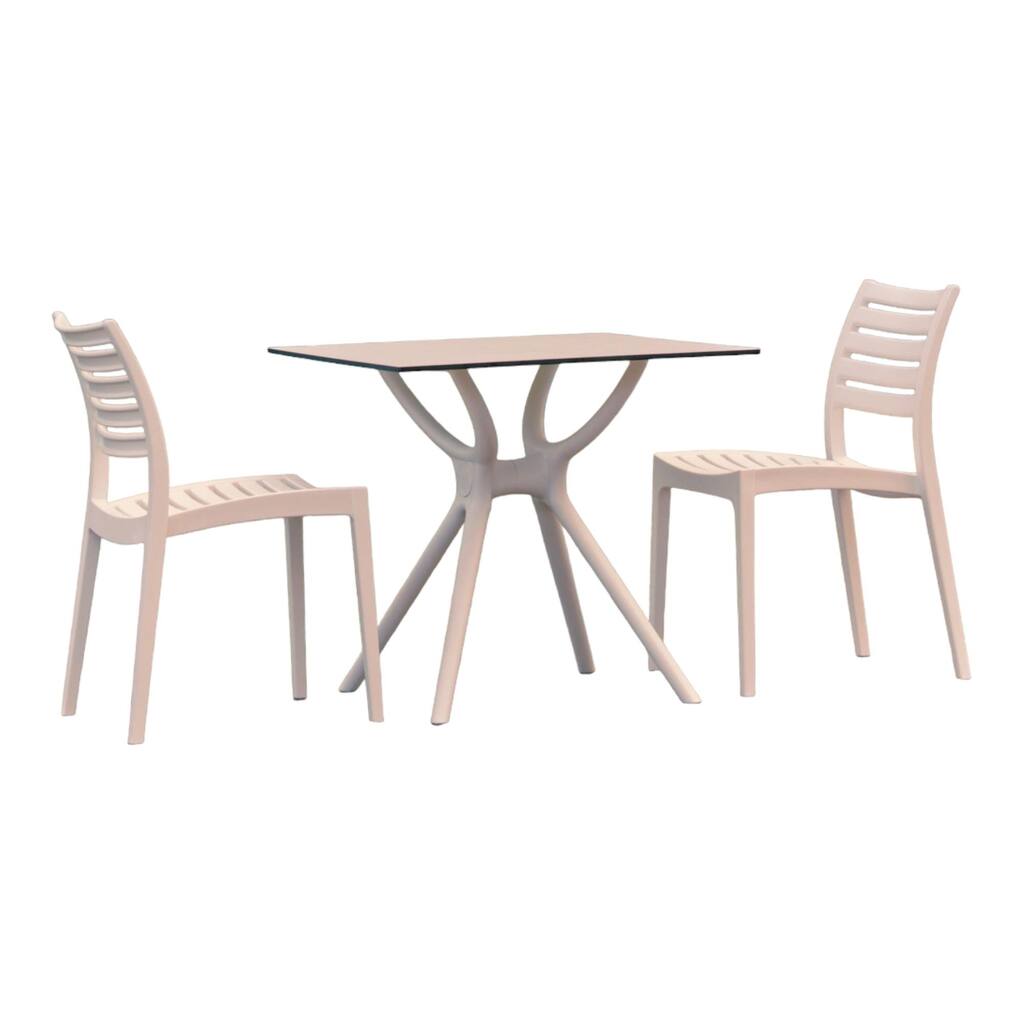 3-Piece White Square Outdoor Patio Dining Set 33"