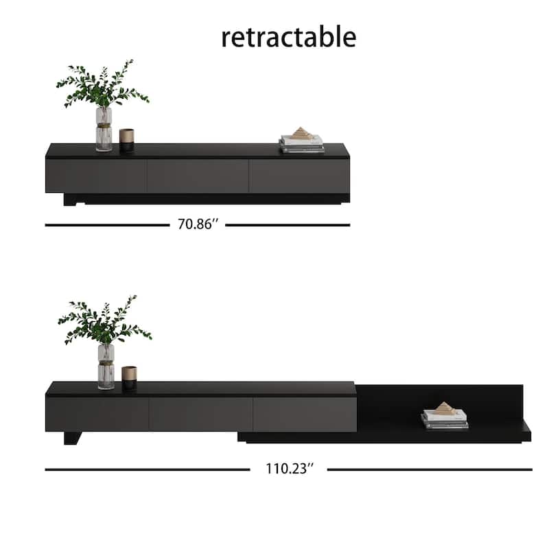 3-Drawer Retracted Extendable TV Stand Media Console In Stretch 70"- 110"