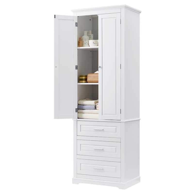 Roomfitters Tall Storage Cabinet with 3 Drawers for Bathroom or Office Freestanding Painted MDF Frame