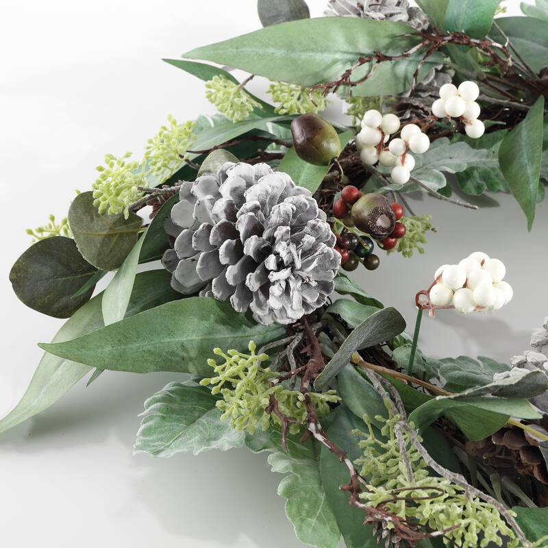 SAFAVIEH Faux 24 Inch Eucalyptus & Berries Wreath W/ Pine Cones - Multi - 24" W x 24" D x 7" H