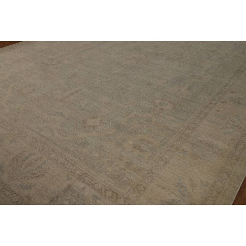 Vegetable Dye Oushak Turkish Large Rug Handmade Beige Wool Carpet - 10'0"x 13'9"