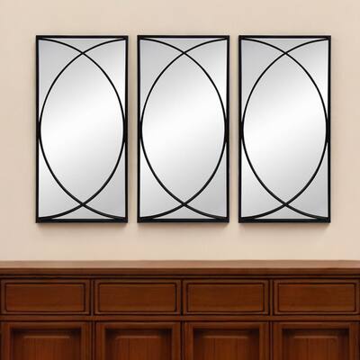 HomeRoots Set of Three Black Iron Framed Accent Mirror - 15.7' X '31.9' X '0.7