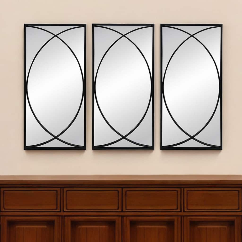 HomeRoots Set of Three Black Iron Framed Accent Mirror - 15.7' X '31.9' X '0.7