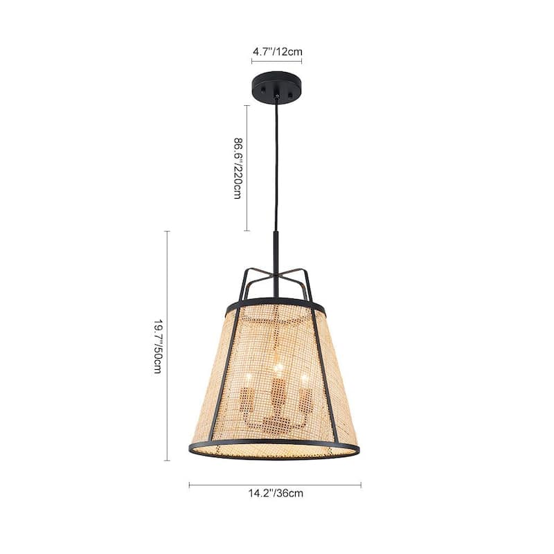 3-Light Natural Bamboo Hand-woven Cone Pendant