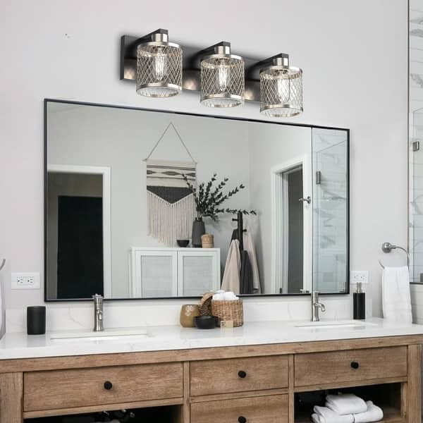 Image showcasing 3 Lights brushed nickel black, light fixture bathroom lights metal ...