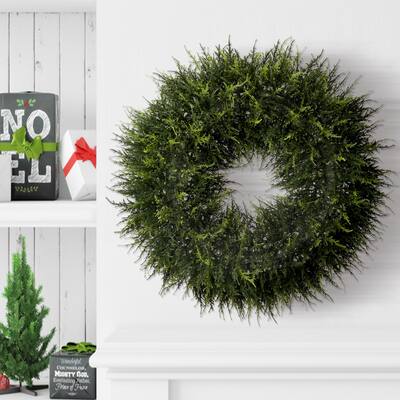24" Natural Touch Natural Cedar Wreath - Natural Green - 24-Inch