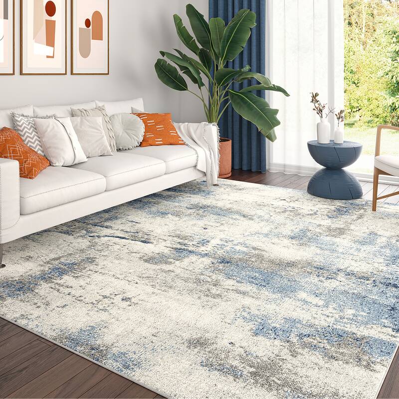 Chesney Modern & Contemporary Abstract Indoor Area Rug - Navy/Blue - 6'7'' x 9'3''