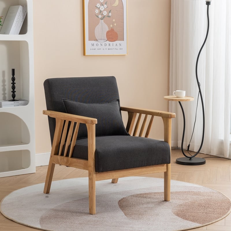 Mid Century Boucle Uplostered Soild Wood Accent Armchair with Pillow