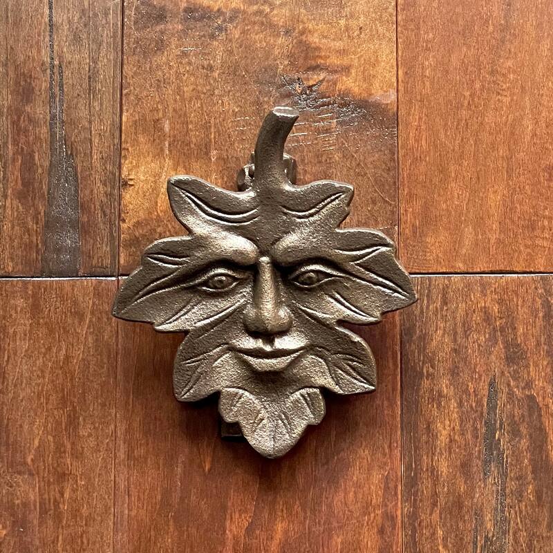 Bronze Finish Cast Iron Leaf Face Door Knocker - Artistic Entry Decor - 6 X 5 X 2 inches