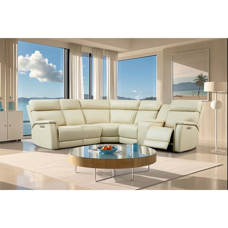 6PCS, 2 power Recliners, Leather Reclining Sectional with Power headrest & lumbar, USB & USB-C Ports