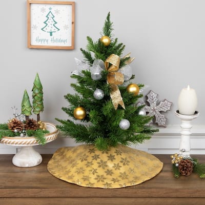 equin Snowflake Pattern Mini Christmas Tree Skirt - Gold - 20"