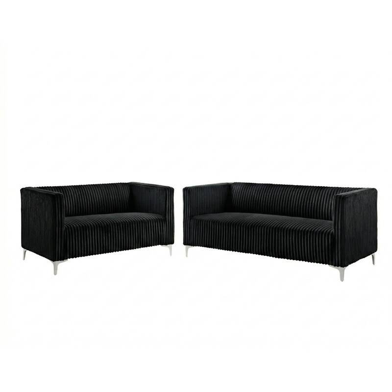 Clayfell Gavin 2-Piece Velvet Living Room Set with Loveseat and Sofa, Square Arm Design, Channel Tufted Upholstery