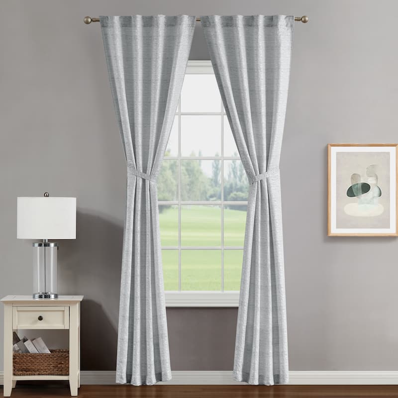Creative Home Ideas Melinda Lurex Jacquard Back Tab Window Curtain Panel Pair with Tiebacks - 38 X 108 - White