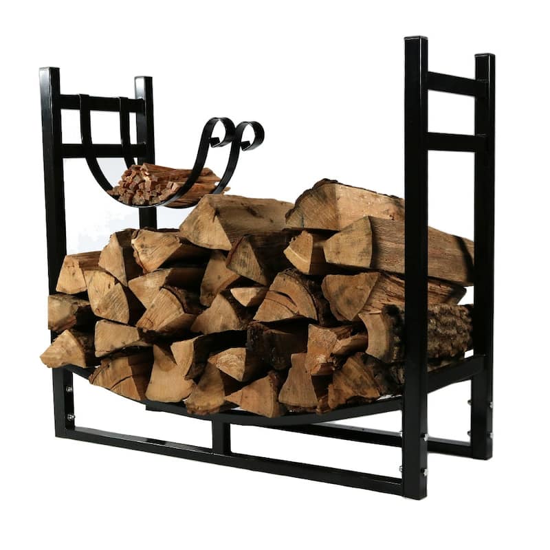 Log Rack and Kindling Holder 30" Steel with Black Finish Wood Storage