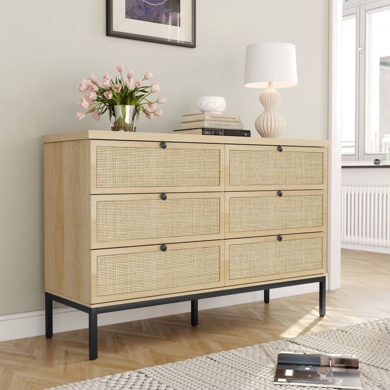 Boho Natural Rattan 6-Drawer Dresser - Nature