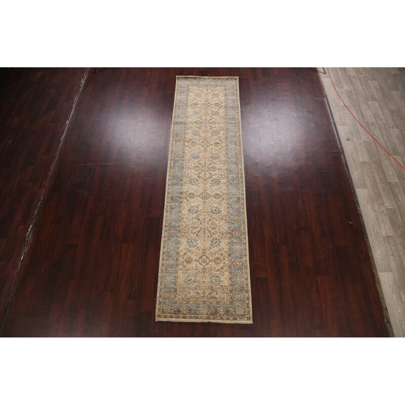 Vegetable Dye Floral Ziegler Oriental Runner Rug Hand-knotted Carpet - 2'11" x 11'4"