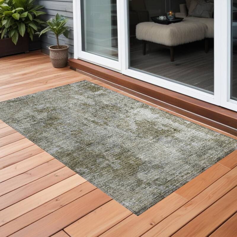 Allus Unique Abstract Weather Resistant Timeless Fusion Outdoor Rug - 2' x 3' - Green