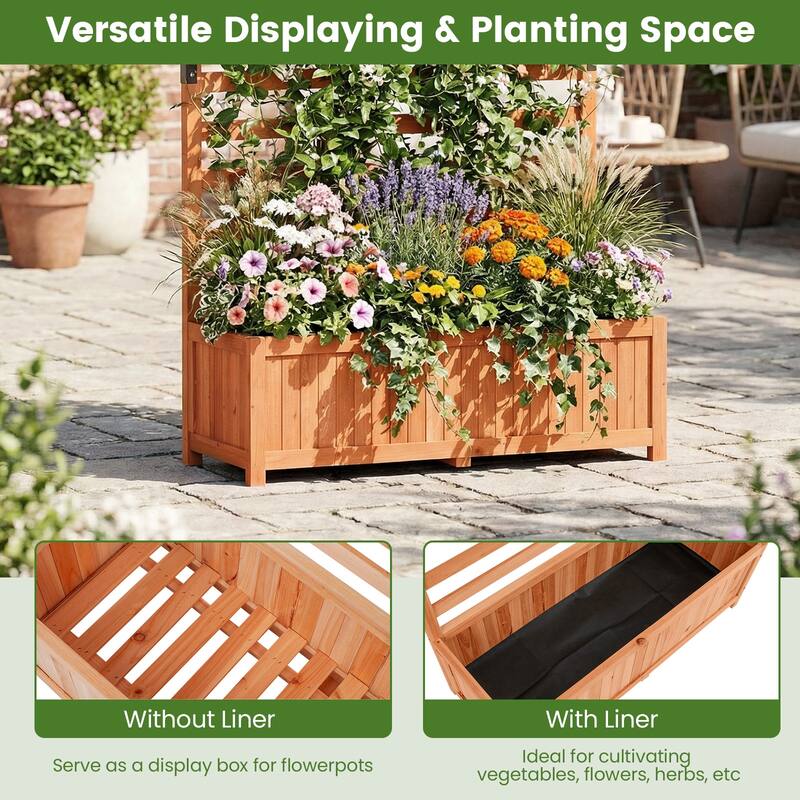 Gymax 2 PCS Wooden Raised Garden Bed w/ Vertical Trellis Liner