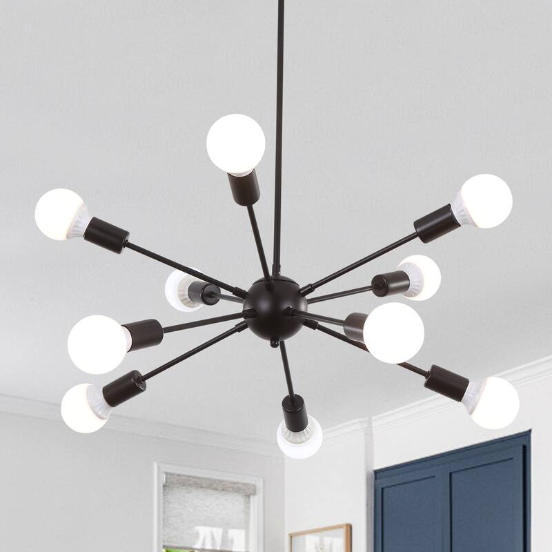 Modern Sputnik Chandelier 10-Light Adjustable Ceiling Light Fixture for Kitchen Dining Room Living Room Bedroom - N/A - Black